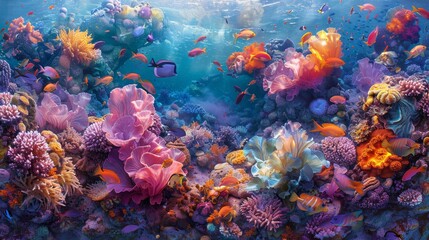 Vibrant marine biodiversity. colorful coral reef teeming with life and dazzling fish