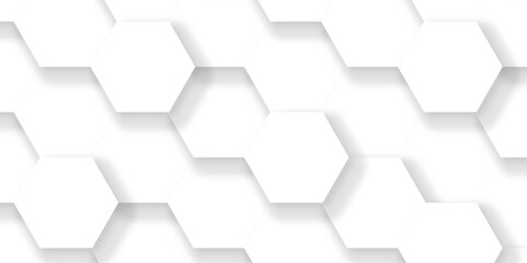 	
Seamless creative geometric Pattern of white hexagon white abstract hexagon wallpaper or background. 3D Futuristic abstract honeycomb mosaic white background. white hexagon geometric texture.