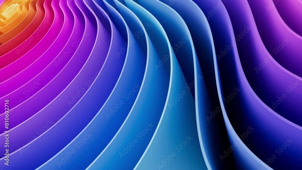 Fototapete 3D motion rendering of an abstract background of smooth lines of multi-color spline waves that move in a loop in a 4K 60fps resolution.