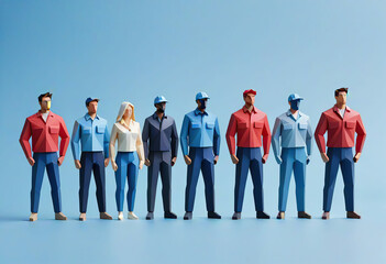 Obraz premium Group of people in uniform on blue background. 3D rendering.