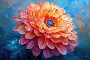 A beautiful pink and orange chrysanthemum flower in full bloom. Created with Ai