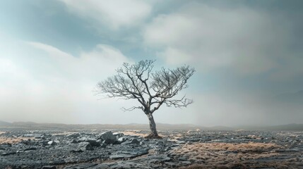 A lone tree standing tall in a barren landscape, symbolizing strength and perseverance in the face of adversity.