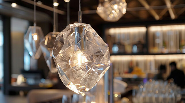 Transparent, color-changing LED pendant perfect for contemporary spaces. - Powered by Adobe