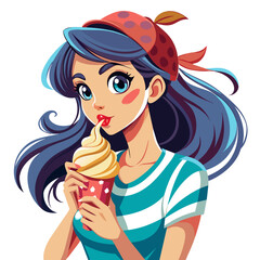 Beautiful Girl with ice cream cone colorful watercolor illustration
