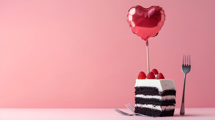 Stand with bento cake forks and heart-shaped air ballo