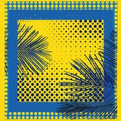 A harmonious blend of yellow and blue halftone patterns frames a vibrant yellow banner, adding a touch of contemporary elegance to the composition.