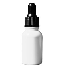 A mockup plastic bottle with a black cap and dropper 