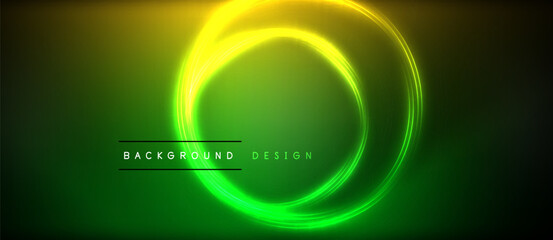 Electric blue neon circles glow against the dark sky, creating a mesmerizing visual effect. Utilizing gas and technology, this art piece showcases the beauty of neon lighting and lens flare