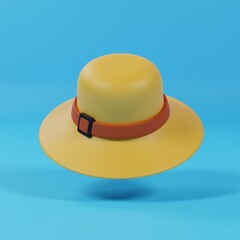 Wide Brim Straw Hat 3D Icon for Summer Holidays. 3D Render