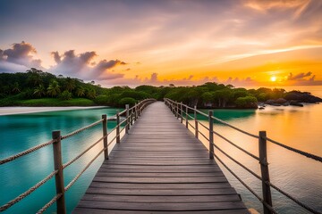 Fototapeta premium View of wooden bridge