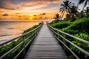 Fototapeta premium View of wooden bridge