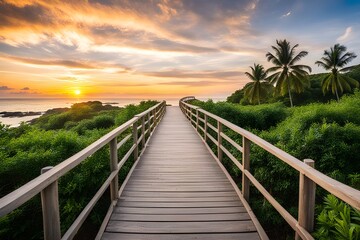 Fototapeta premium View of wooden bridge