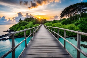 Fototapeta premium View of wooden bridge