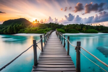 Fototapeta premium View of wooden bridge