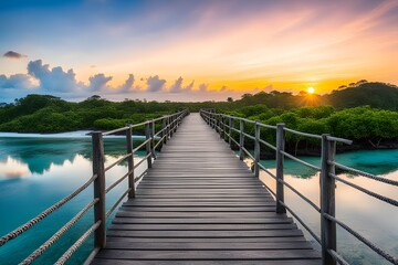 Fototapeta premium View of wooden bridge