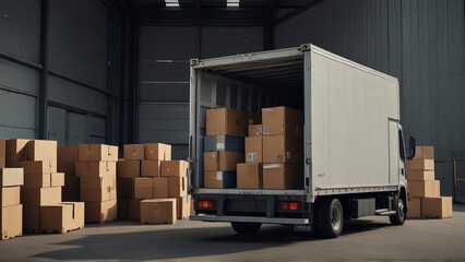 Efficient Delivery: Boxes Packed and Loaded onto Large Truck, Generative AI.