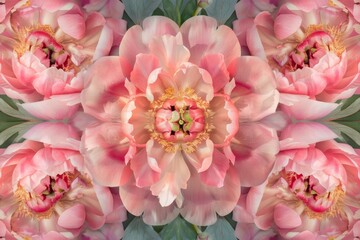 Symmetrical Floral Pattern of Pink Peonies, Artistic Botanical Design
