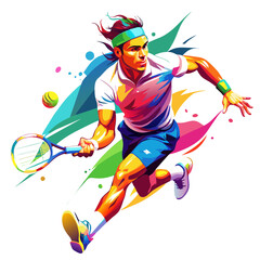 Tennis Player Playing action colorful watercolor illustration