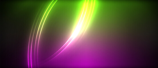 A vibrant blend of green and purple hues illuminates the black canvas, creating a mesmerizing display of colorfulness reminiscent of an aurora in water