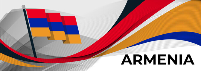 Armenia flag design. Armenia national day banner with Armenian map, flag colors theme background and geometric abstract retro modern blue red yellow art. Yerevan Vector Illustration.