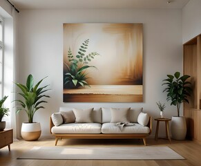 Interior design with sofa and picture frame.