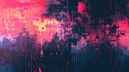 A digital pixel art abstract texture background, featuring a composition of pixelated shapes in a retro