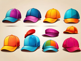 set of caps cap, hat, baseball, vector, clothing, illustration, design, template, fashion, sport, icon, set,Ai generated 