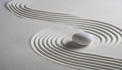 Fototapeta na wymiar sand pattern and stone (zen garden)