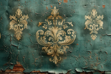 A closeup of an antique brass wall mount with two decorative foliage motifs. Created with Ai