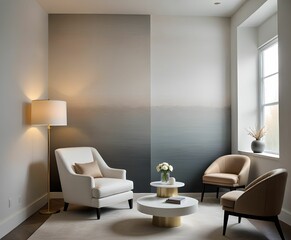 5. Cozy Living: Interior Design featuring a Comfortable Sofa in a Stylish Room. 3D rendering. chair and a flowerpot