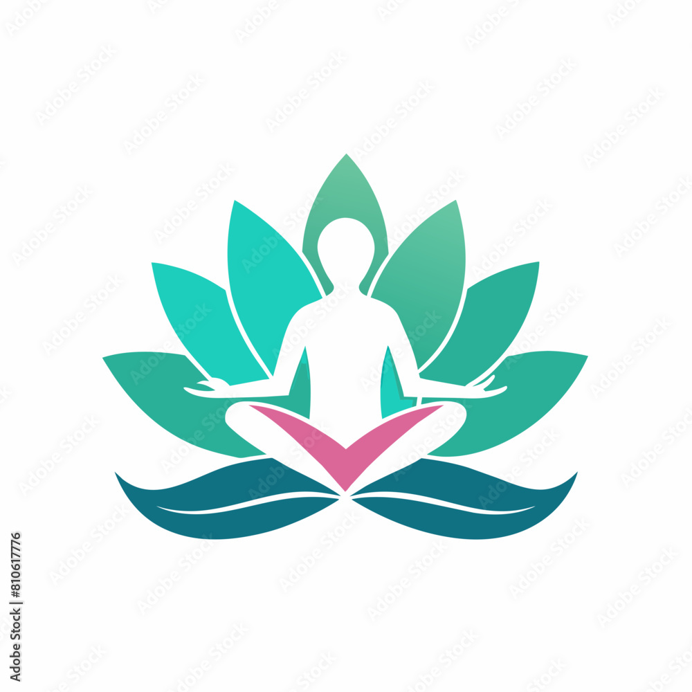 Wall mural Yoga logo with tree concept vector logo vector, Human meditation in lotus flower icon isolated on white background, simple clean logo, Creative Logo Icon,  2d style,   vector logo icon, vector illustr