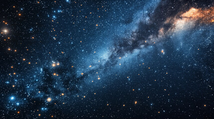 A celestial scene with fluorescent stars and galaxies in the night sky, vibrant, hd, with copy space