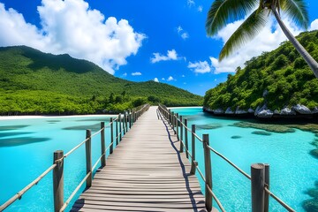 Fototapeta premium View of wooden bridge