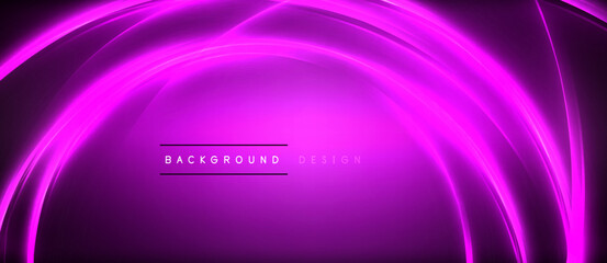 The purple background with glowing lines features colorfulness with shades of violet, pink, and magenta. The font is electric blue, creating a gaslike circle pattern