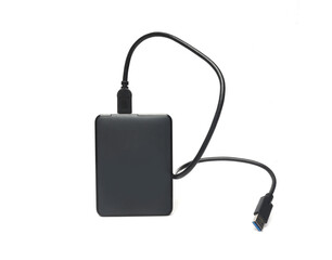 black portable usb hard drive isolated