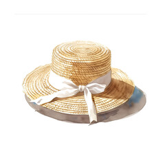 Watercolor illustration of straw hat on white background