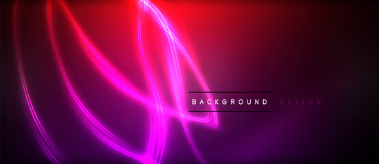 Obraz premium Electric blue, magenta, and violet neon lines create a stunning visual effect on a dark background. The glowing waterlike font adds a touch of pink and purple to the gas
