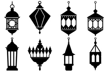 Ramadan Arabian Islamic lanterns black shapes