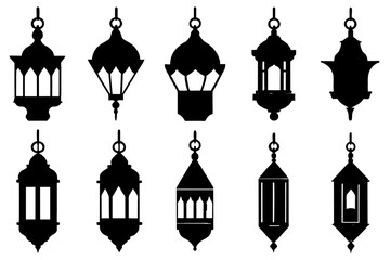 Ramadan Arabian Islamic lanterns black shapes