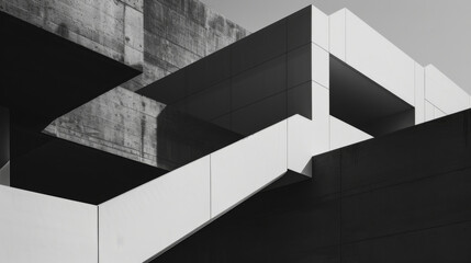 Fototapeta premium A fashionable desktop wallpaper composed of minimalist abstract architecture, used for posters, ppt background, black and white style, minimalism