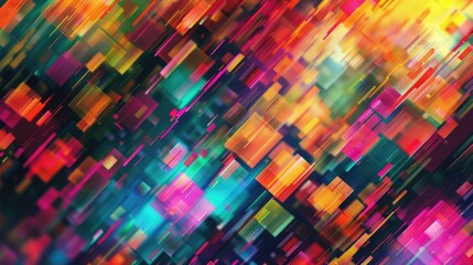 A digital glitch abstract texture background, featuring a mosaic of pixelated squares in vibrant colors, creating a sense of movement and distortion.