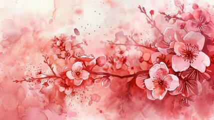 Gentle Breeze: Watercolor Cherry Blossoms in Bloom