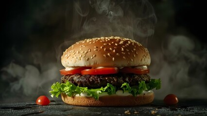 Studiolit cinematic photo of a hamburger sandwich ideal for fast food ads. Concept Food...