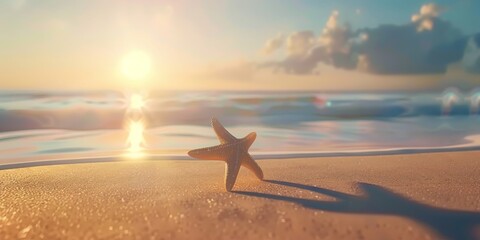 Starfish and Sand Dollars Emerge on the Shore at Sunset, Revealing the Rich Marine Life and Natural Beauty of the Beach During Low Tide, Highlighting the Diversity of Oceanic Wildlife, Generative AI