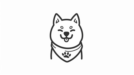 A simple line drawing of an outlined Shiba Inu on a white background, created with white ink on paper. This whimsical artwork is in the shape of a doodle art logo, featuring a minimalist design 