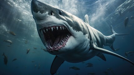 Obraz premium Shark with mouth open in water