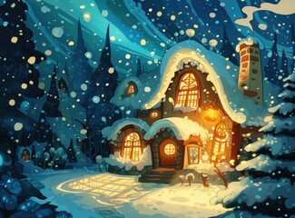 Snow covered house with gate in foreground