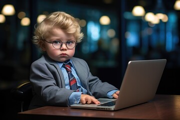 Little boy using laptop computer