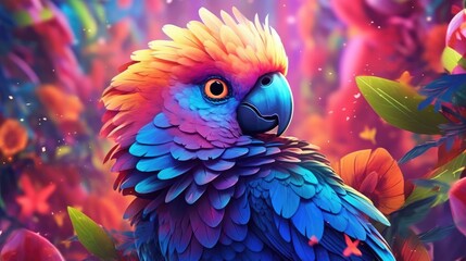 Fototapeta premium Colorful Parrot Perched on Tree Branch