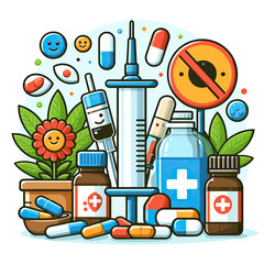 set of medical  and drugs and anti drugs day  icons 